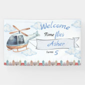 Custom Blue Watercolor Helicopter Boys Birthday Banner (Horizontal)