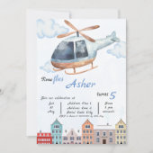 Custom Blue Watercolor Helicopter Boys Birthday Einladung (Vorderseite)