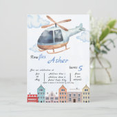 Custom Blue Watercolor Helicopter Boys Birthday Einladung (Stehend Vorderseite)