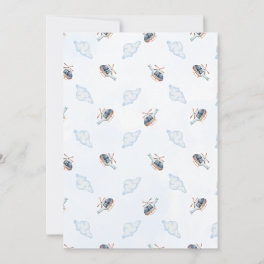 Custom Blue Watercolor Helicopter Boys Birthday Einladung (Rückseite)