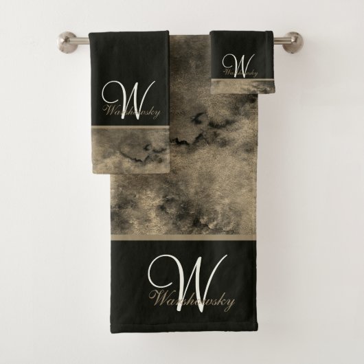 Custom Blue Watercolor White Elegante Mit Monogram Badhandtuch Set (Insitu)