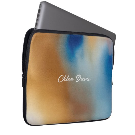 Custom Blue Wave Watercolor Laptopschutzhülle (Vorne Rechts)