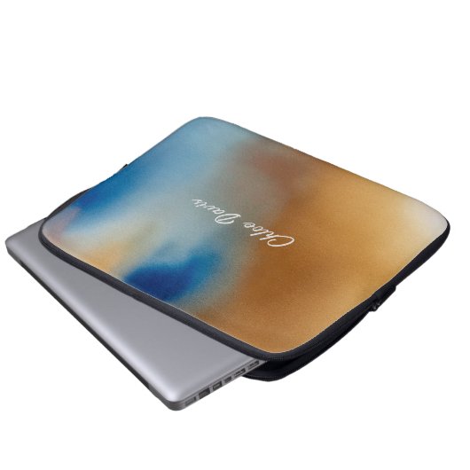 Custom Blue Wave Watercolor Laptopschutzhülle (Vorne Knopf)