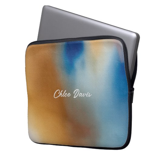 Custom Blue Wave Watercolor Laptopschutzhülle (Vorderseite Links)