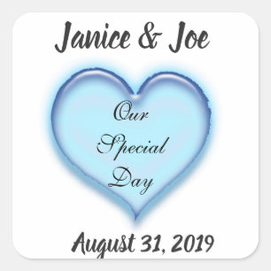 Custom Blue Wedding Heart Design Quadratischer Aufkleber