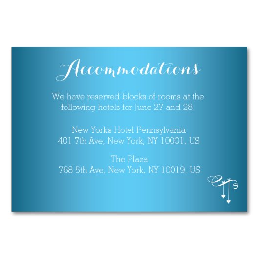 Custom Blue Wedding Unterkunft Card Herz Tischnummer (Vorderseite)