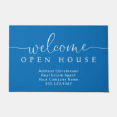 Custom Blue Welcome Open House Real Anwesen Fußmatte (Vorderseite)