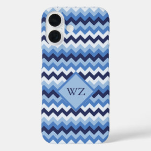 Custom Blue White Black Zickzack Zigzag Muster iPhone 16 Hülle