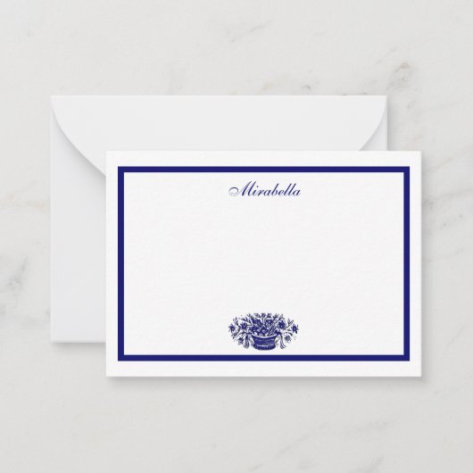 Custom Blue White Blume Blue Border 3.5x2.5 Mitteilungskarte (Vorderseite)