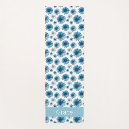 Custom Blue White Daisy Floral Pattern Yogamatte (Vorderseite)