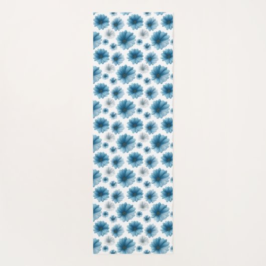 Custom Blue White Daisy Floral Pattern Yogamatte (Rückseite)