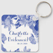 Custom Blue White Floral Bridesmaid Gastgeschenk H Schlüsselanhänger (Rückseite)