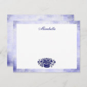 Custom Blue White Floral Rustic Blue 4.25x5.5 Flat Mitteilungskarte (Vorne/Hinten)