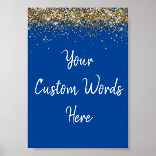 Custom Blue White & Gold Geburtstagsparty Foto Pro Poster