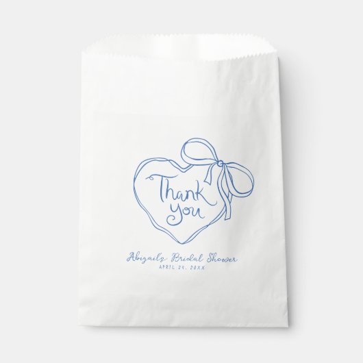 Custom Blue White Hand Drawing Heart Bow Vielen Da Geschenktütchen (Vorderseite)