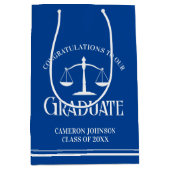 Custom Blue White Law School Graduation Party Mittlere Geschenktüte (Vorderseite)