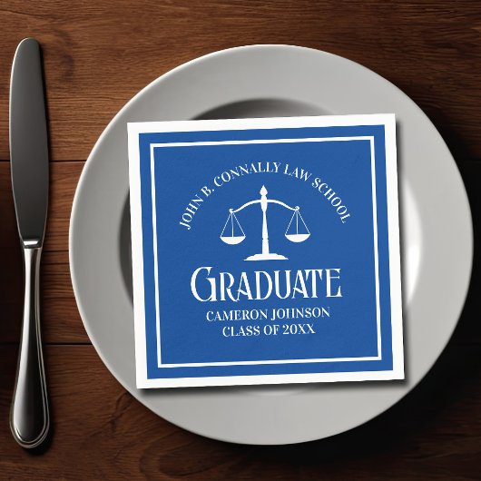 Custom Blue White Law School Graduation Party Serviette