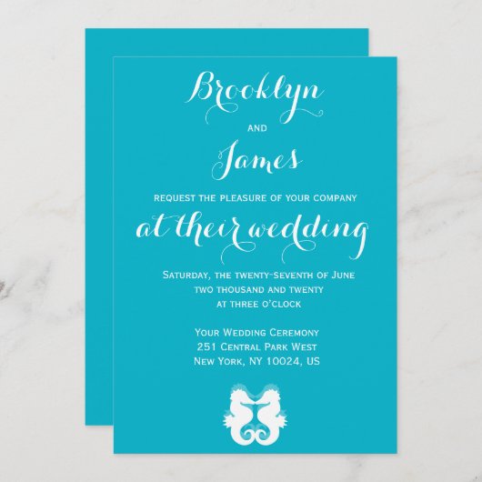 Custom Blue White Seepferd Hochzeitseinladungen Einladung (Vorne/Hinten)