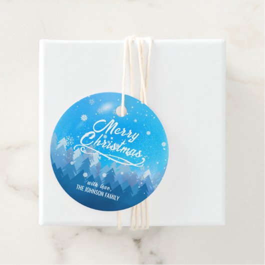 Custom Blue White Snow Friedlich Forest Merry Xmas Geschenkanhänger (Beispiel)