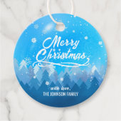 Custom Blue White Snow Friedlich Forest Merry Xmas Geschenkanhänger (Vorderseite)