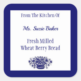 Custom Blue White Vintag Blume Food Labels Quadratischer Aufkleber