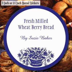 Custom Blue White Vintage Blume Baking Stickers