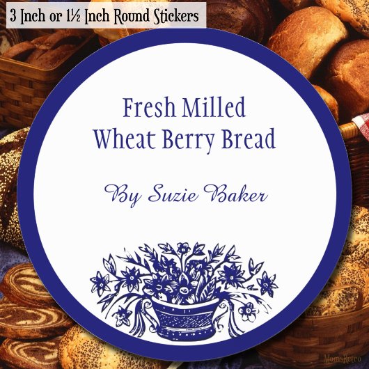 Custom Blue White Vintage Blume Baking Stickers