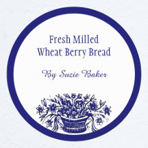 Custom Blue White Vintage Blume Baking Stickers