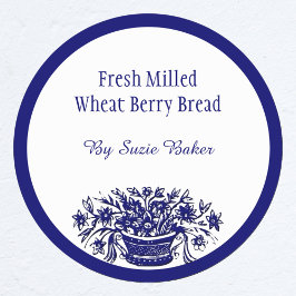 Custom Blue White Vintage Blume Baking Stickers