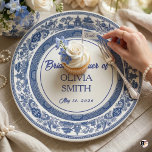 Custom Blue Willow Bridal Shower Personalized Chin Pappteller<br><div class="desc">Celebrate the bride-to-be in style with this elegant, personalized Blue Willow-inspired bridal shower plate. This unique design features a detailed, classic Blue Willow transferware pattern with pagodas, bridges, and willow trees in vibrant cobalt blue on a white background. The center is customizable with the text "The Bridal Shower of", "[Bride's...</div>