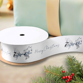 Custom Blue Winter Foliage Frohe Weihnachtsferien Satinband