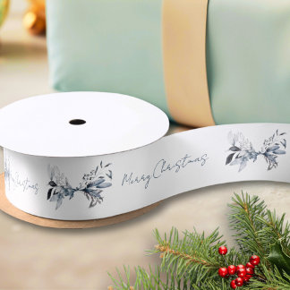 Custom Blue Winter Foliage Frohe Weihnachtsferien Satinband