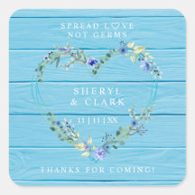 Custom Blue Wood Floral Heart Wedding Sanitizer