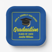 Custom Blue Yellow Graduation Party Square Pappteller (Vorderseite)