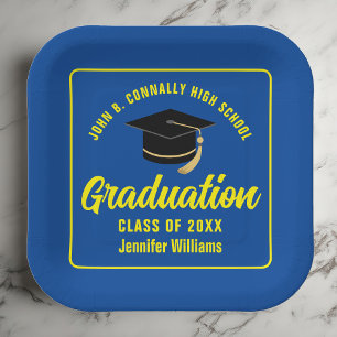 Custom Blue Yellow Graduation Party Square Pappteller