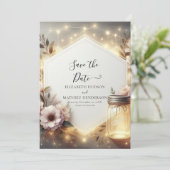 Custom Blume Mason Jar Wedding Save The Date (Stehend Vorderseite)