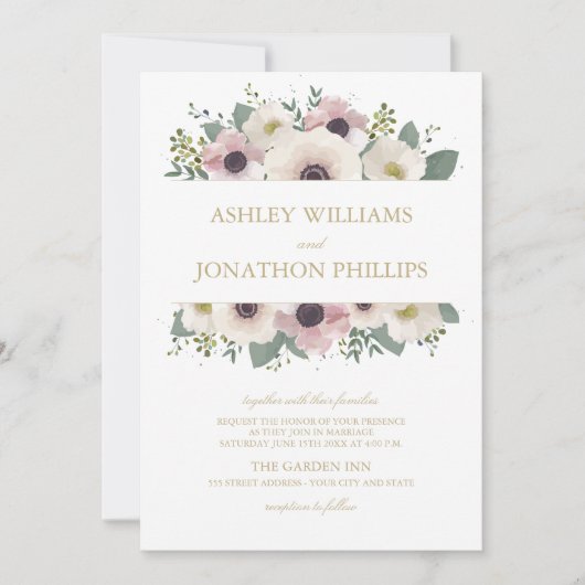 Custom Blush Anemone Bouquet Hochzeit Einladung (Vorderseite)