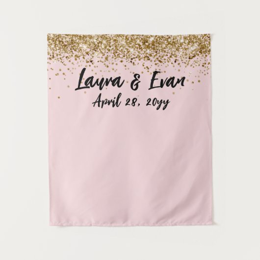 Custom Blush Black & Gold Wedding Foto Booth Prop Wandteppich (Vorderseite)