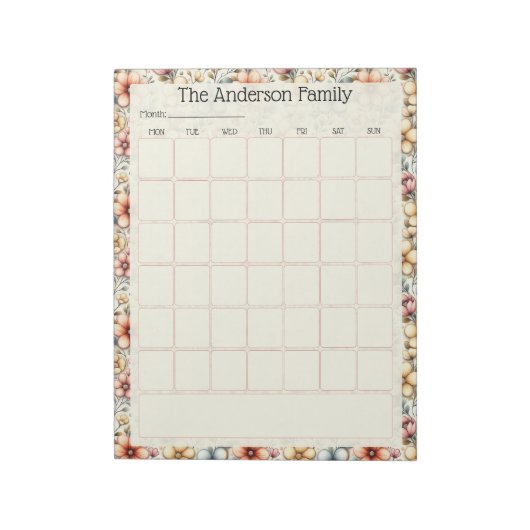 Custom Blush Floral Monthly Calendar Notepad Notizblock (Rotiert)