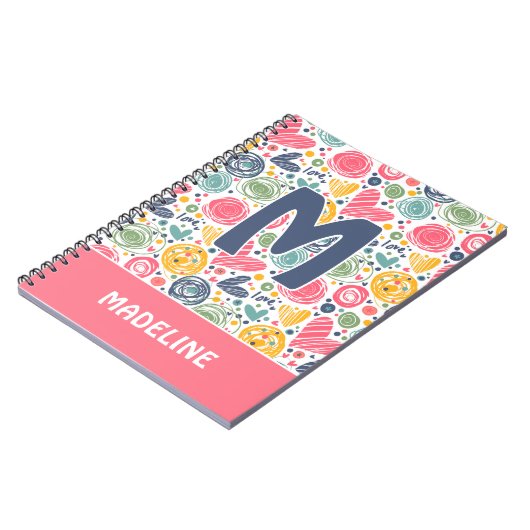 Custom Blush Pink Dark Blue Herz Art Muster Notizblock (Linke Seite)