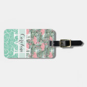 Custom Blush Pink Flamingoes Palm Leafs Muster Gepäckanhänger (Vorderseite horizontal)