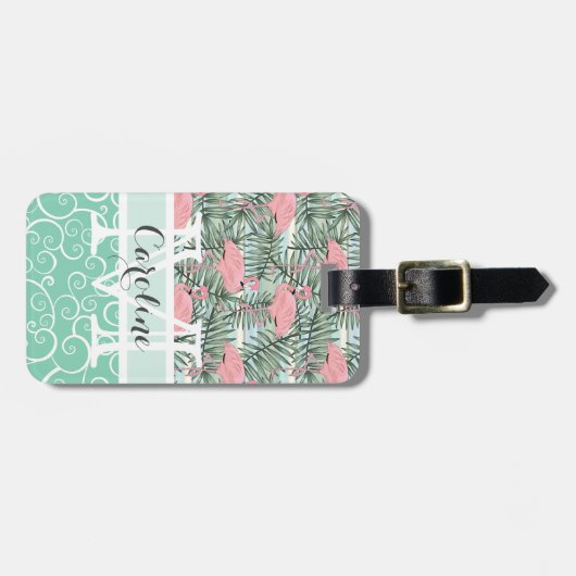 Custom Blush Pink Flamingoes Palm Leafs Muster Gepäckanhänger (Vorderseite horizontal)