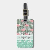 Custom Blush Pink Flamingoes Palm Leafs Muster Gepäckanhänger (Vorderseite vertikal)