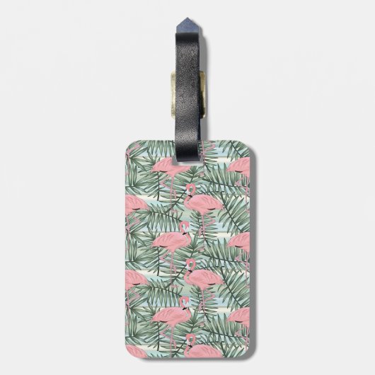 Custom Blush Pink Flamingoes Palm Leafs Muster Gepäckanhänger (Rückseite vertikal)