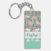 Custom Blush Pink Flamingoes Palm Leafs Muster Schlüsselanhänger (Vorderseite links)
