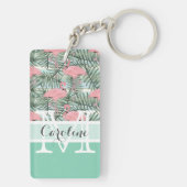 Custom Blush Pink Flamingoes Palm Leafs Muster Schlüsselanhänger (Rückseite)