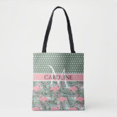 Custom Blush Pink Flamingoes Palm Leafs Muster Tasche (Vorderseite)