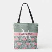 Custom Blush Pink Flamingoes Palm Leafs Muster Tasche (Rückseite)