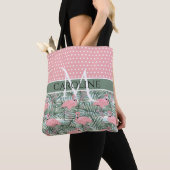 Custom Blush Pink Flamingoes Palm Leafs Muster Tasche (Von Nahem)