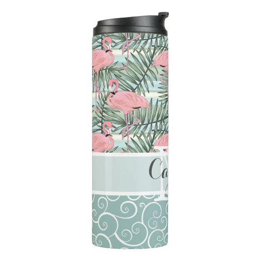 Custom Blush Pink Flamingoes Palm Leafs Muster Thermosbecher (Nach links gedreht)
